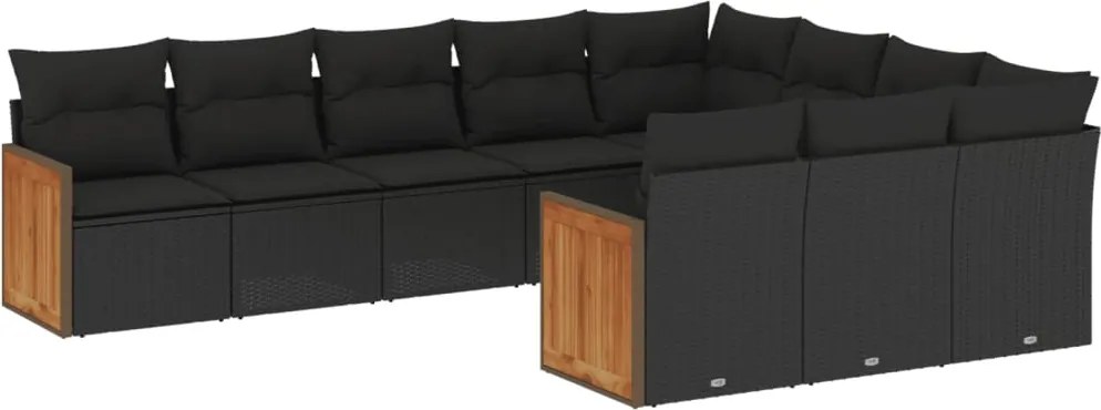 vidaXL Set canapele de grădină cu perne, 10 piese, negru, poliratan