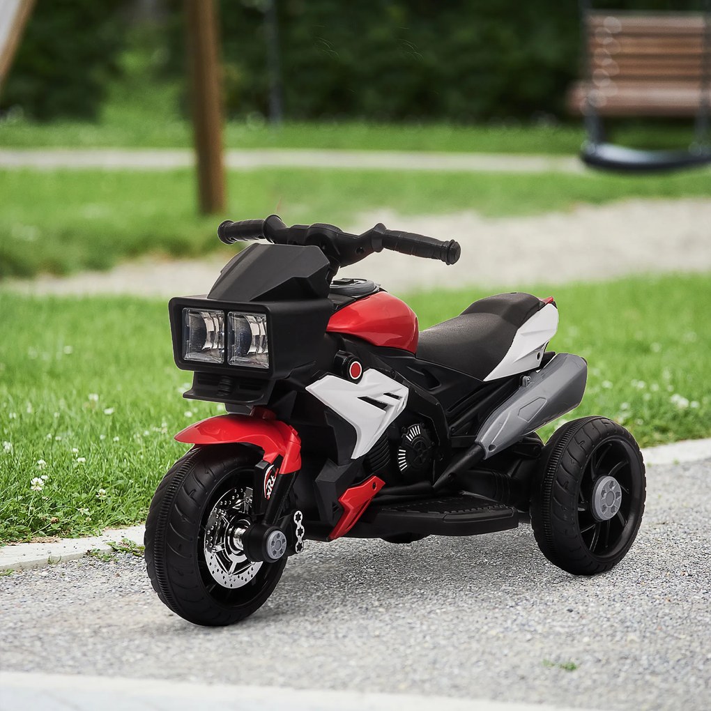 Motocicleta Electrica pentru Copii 3-5 Ani (max. 25kg) cu 3 Roti, Lumini si Sunete, Bateria 6V, Rosu, 86x42x52cm HOMCOM | Aosom Romania