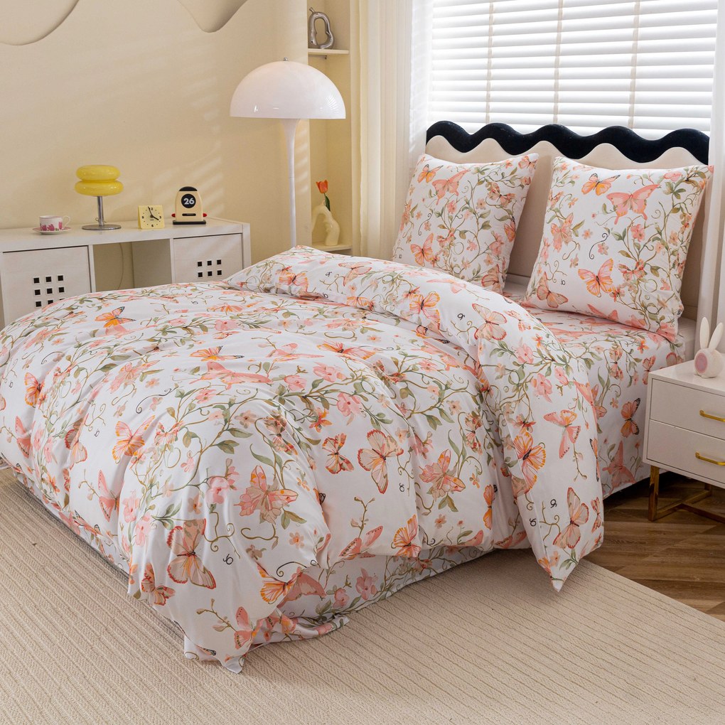 Lenjerie de pat din microfibra ORANGE BUTTERFLY alb Dimensiune lenjerie de pat: 2 buc 70 x 80 cm | 160 x 200 cm