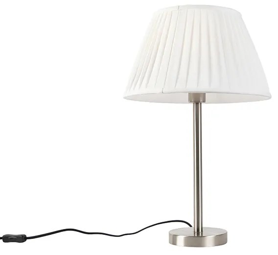 Lampă de masă clasică din oțel cu abajur plisat alb 35 cm - Simplo