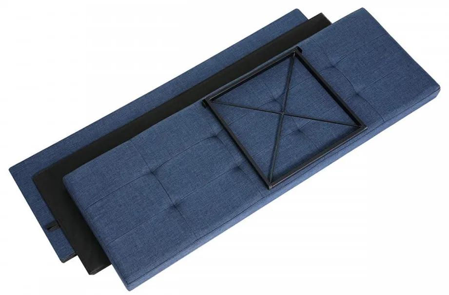 Bancheta cu spatiu depozitare, 110 x 38 x 38 cm, textil / MDF, albastru marin, Songmics