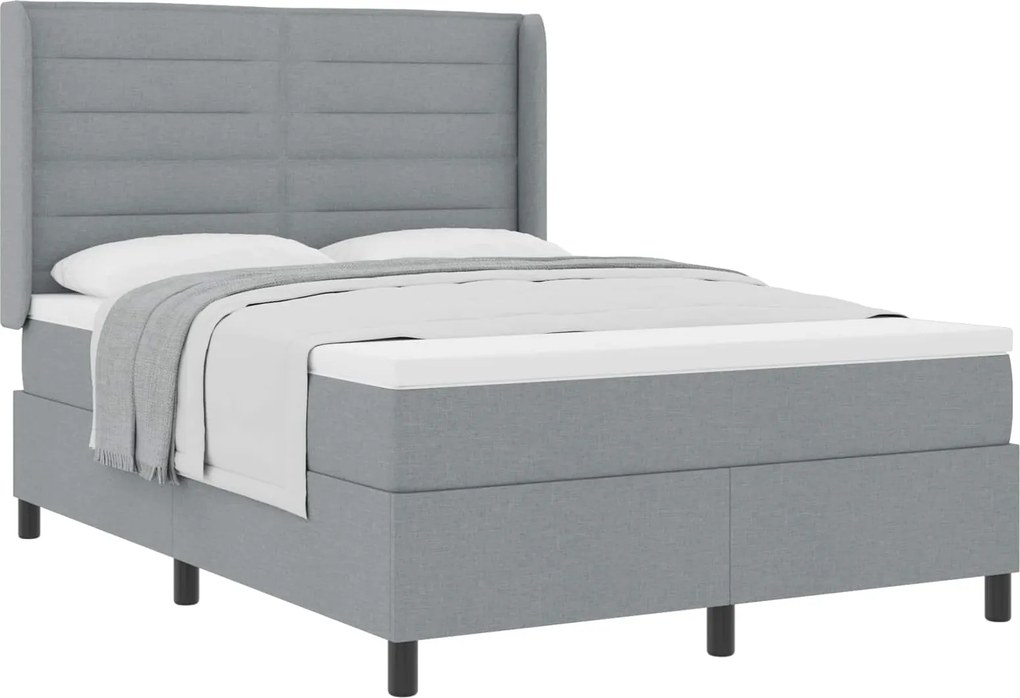 vidaXL Pat cu arcuri cu saltea Gri deschis 190 x 140 cm țesătură