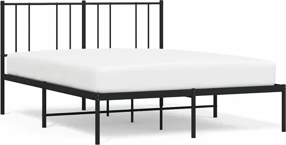 vidaXL Cadru de pat metalic cu tăblie, negru, 135x190 cm