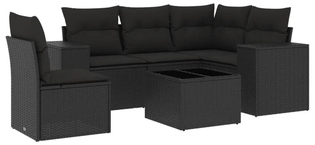 3254912 vidaXL Set mobilier de grădină cu perne, 6 piese, negru, poliratan