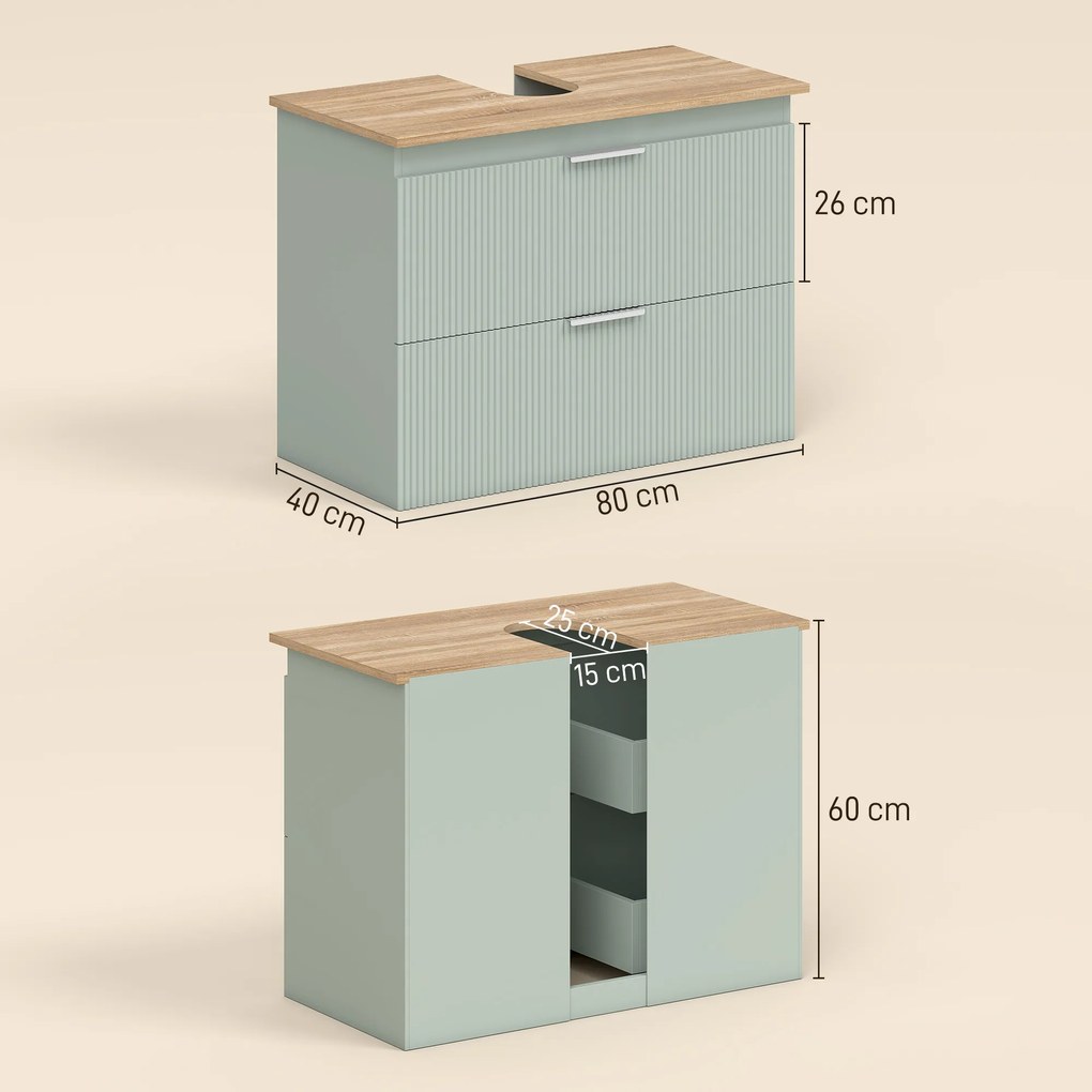 HOMCOM Corp sub lavoar, mobilier de baie cu 2 sertare, stil modern, 80 x 40 x 60 cm, verde și lemn natural | Aosom Romania