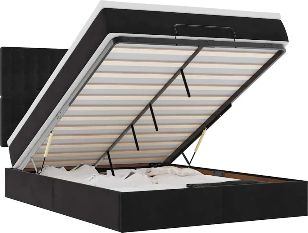 vidaXL Cadru de pat otoman cu saltele, catifea neagră 140x190cm