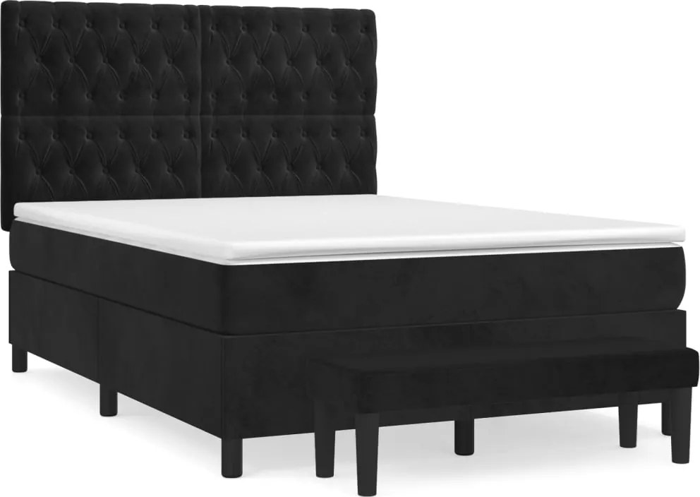 vidaXL Pat box spring cu saltea, negru, 140x190 cm, catifea