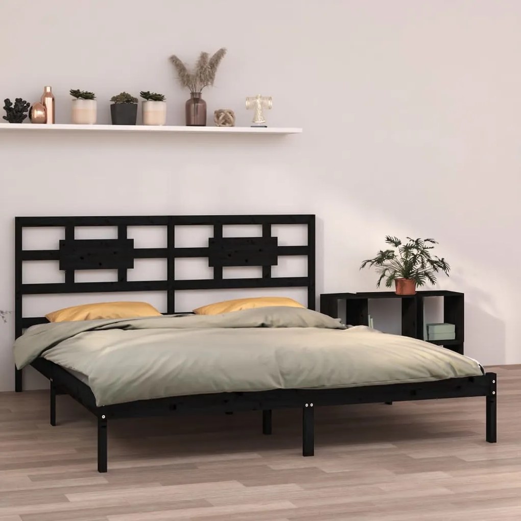 Cadru de pat Super King 6FT, negru, 180x200 cm, lemn masiv Negru, 180 x 200 cm