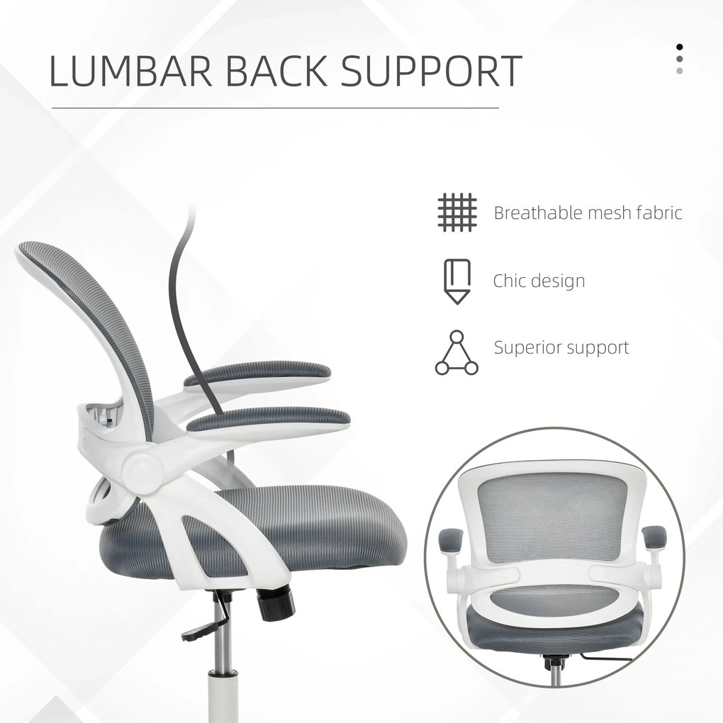 Scaun de Birou Ergonomic Spatar din Plasa si Sezut Capitonat, Inaltime Reglabila, 65.5x61.5x88-97.5cm, Gri Vinsetto | Aosom RO