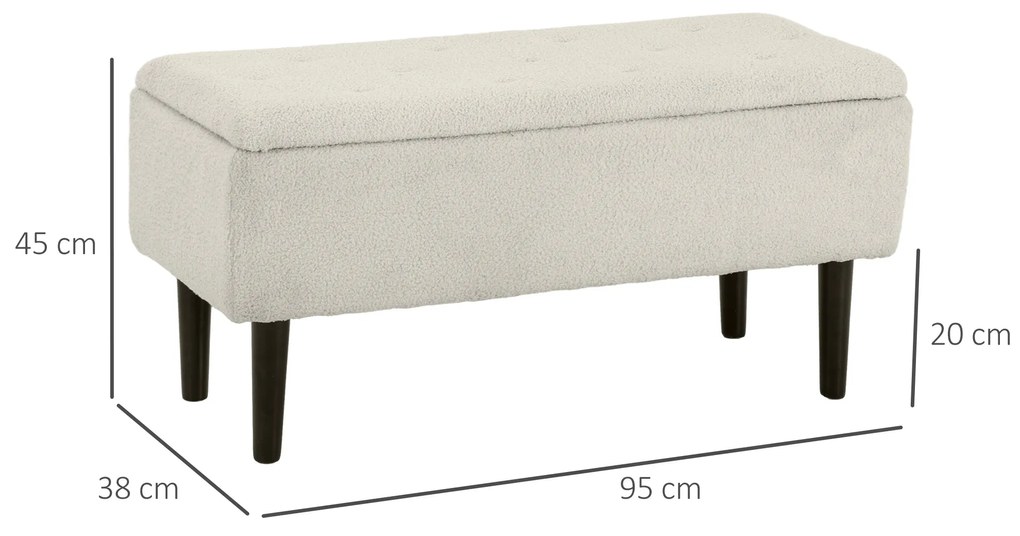 HOMCOM Scaun Modern cu Spațiu de Depozitare și Picioare din Lemn, Scaun Tapițat pentru Living sau Dormitor, 95x38x45 cm, Bej | Aosom Romania