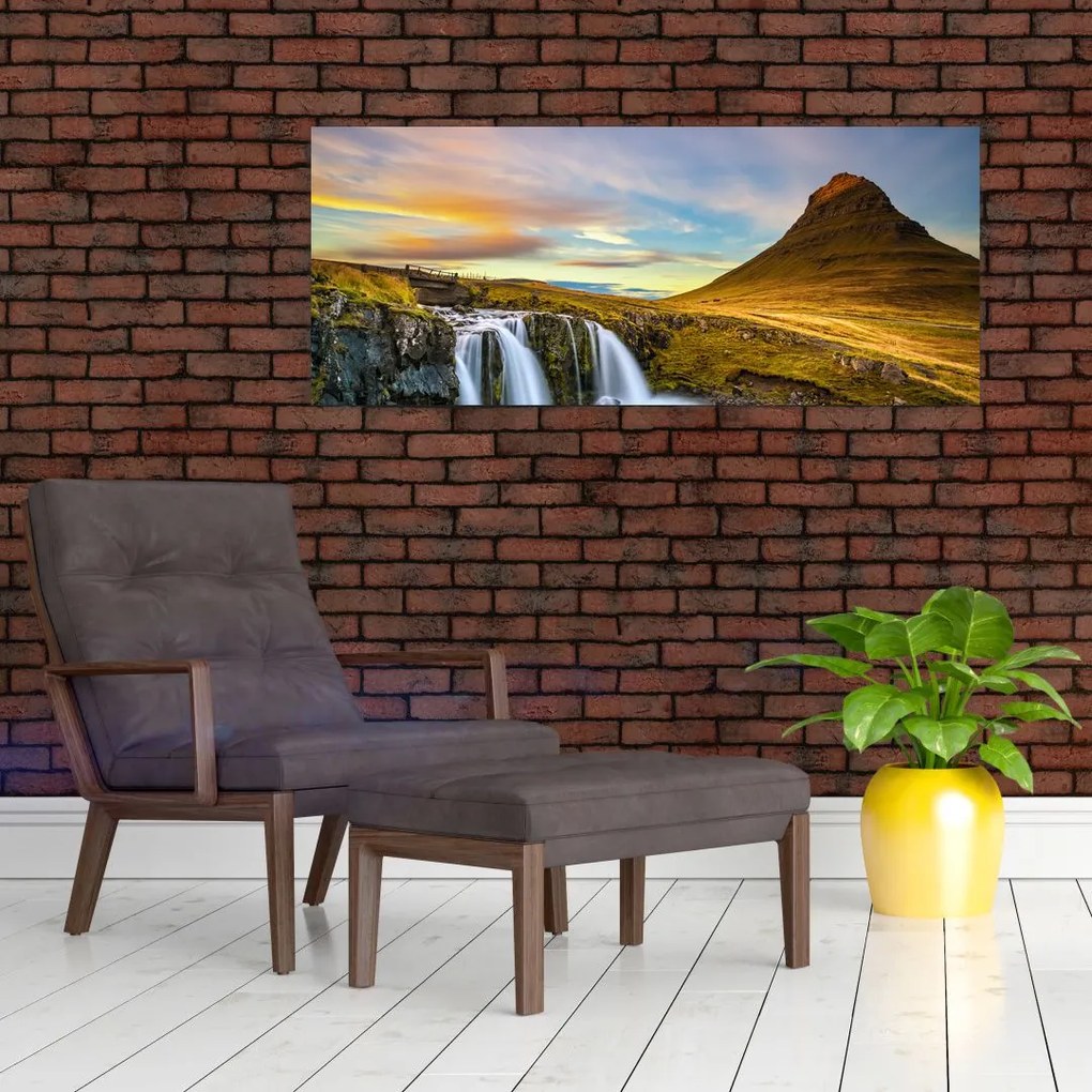 Tablou cu munții și cascade pe Islanda (120x50 cm)