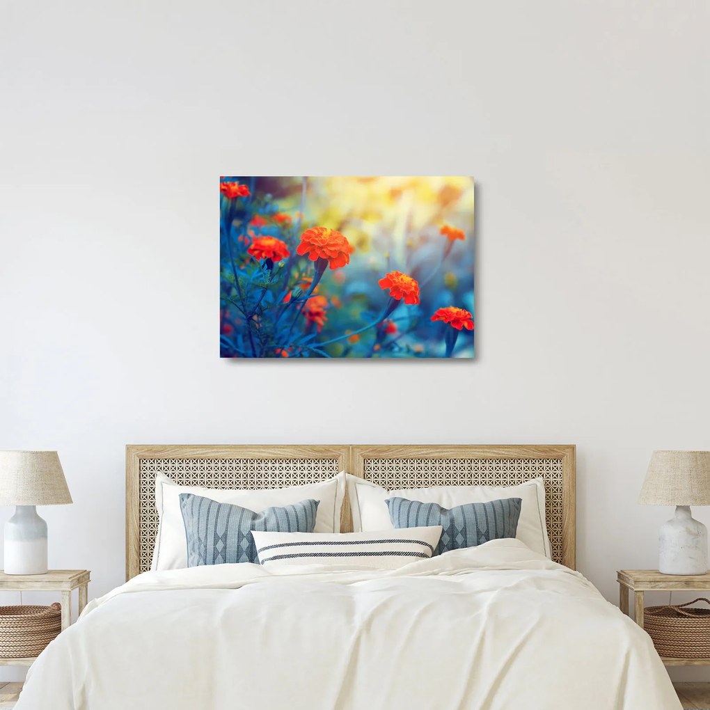 Tablou pe sticlă - Flori portocalii (70x50 cm)