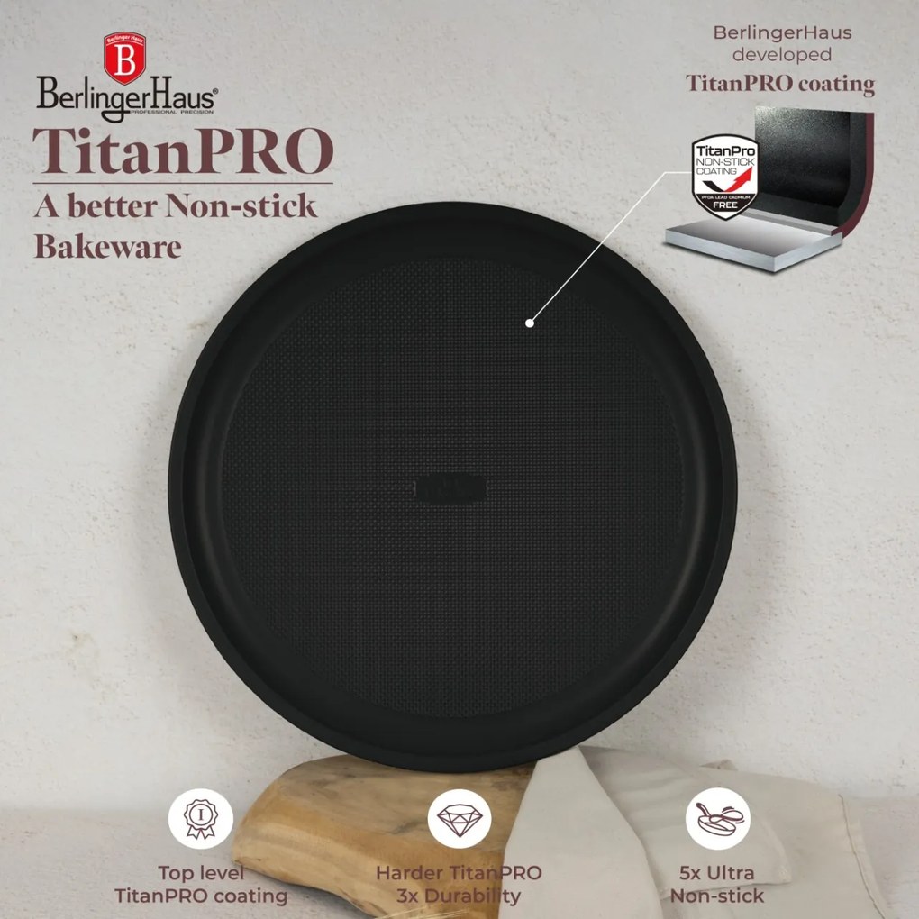 Tava pizza 36 cm Leonardo Berlinger Haus BH 7923, visiniu mat, antiaderenta