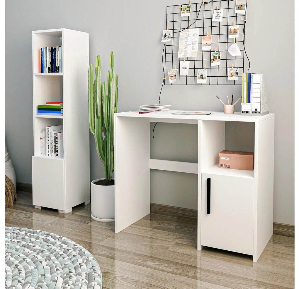 Masă PC cu raft Kankan (Alb). 1088945