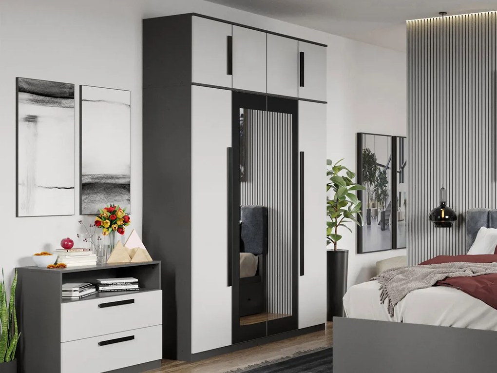 Set mobila dormitor complet Alb/Gri antracit Oasis C01