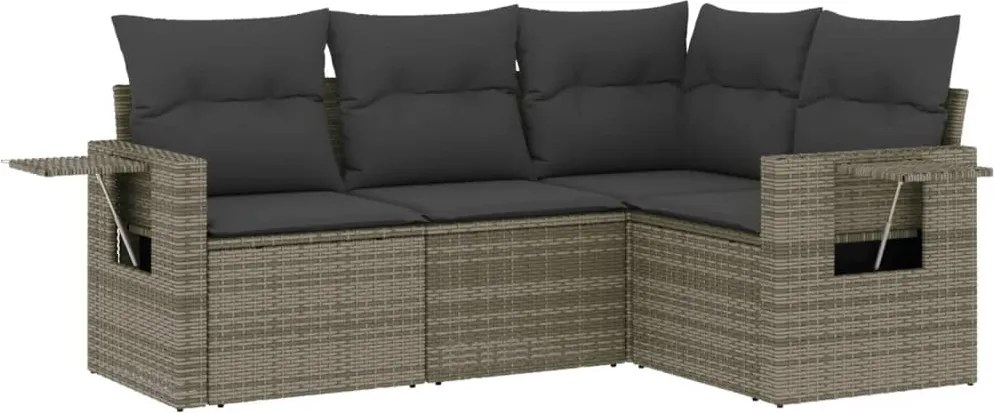 vidaXL Set canapea de grădină cu perne, 4 piese, gri, poliratan