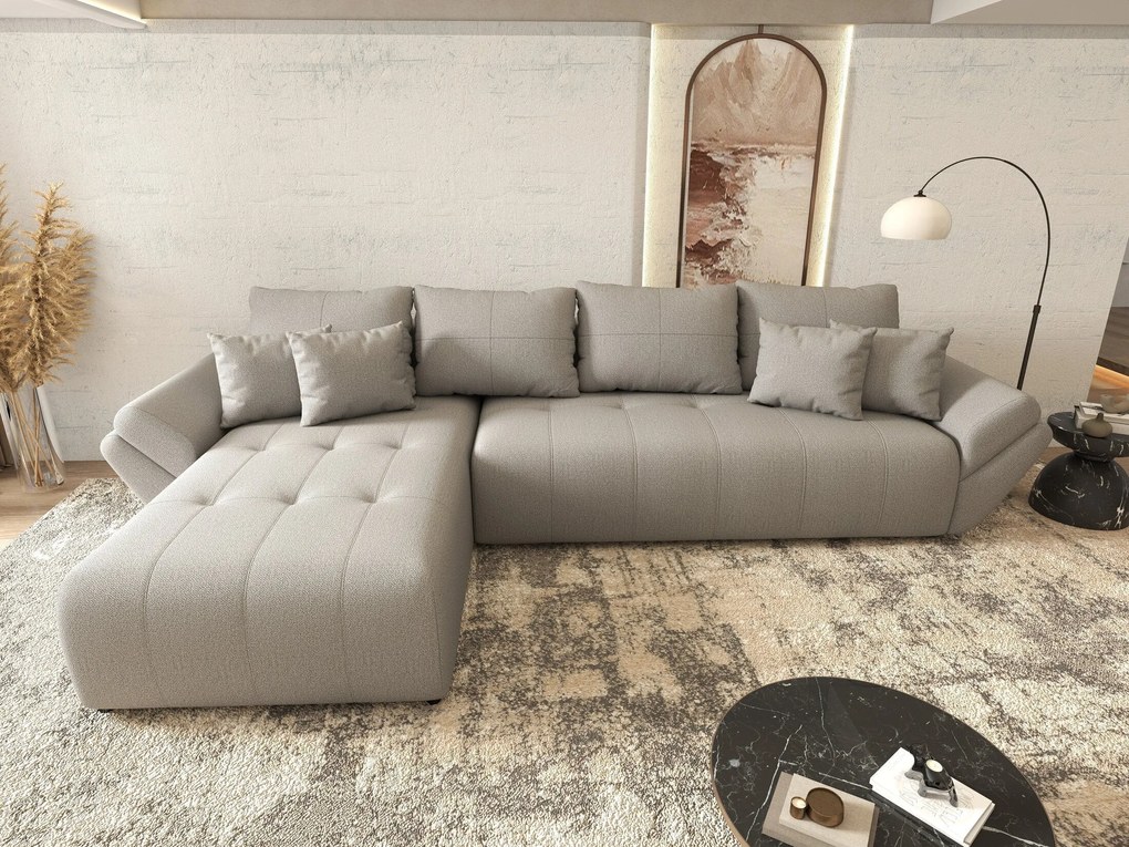 Colțar extensibil dumonde cu ladă de depozitare si sezut confortabil din spuma high-density, Berlin XL Enjoy Grey 350x185 cm