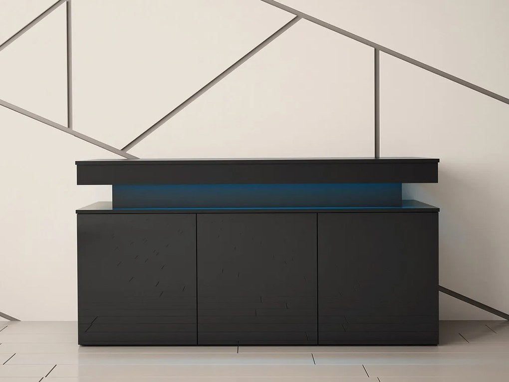 Dulap Lesteralo 3D 160 (Negru + lucios negru) (cu iluminat LED). 1105937