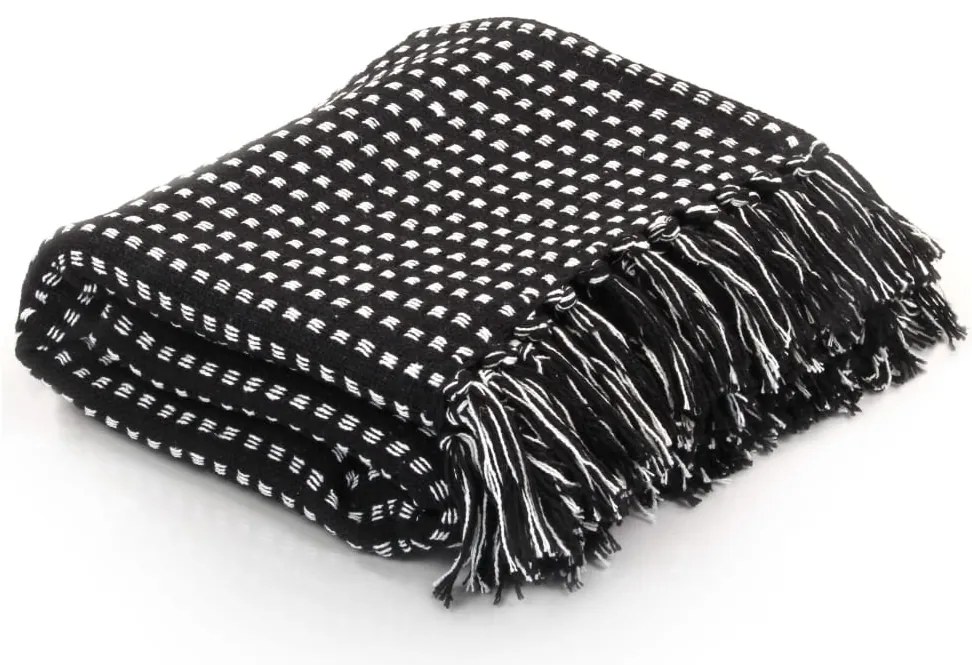 vidaXL Pătură decorativă cu pătrățele, bumbac, 125 x 150 cm, negru