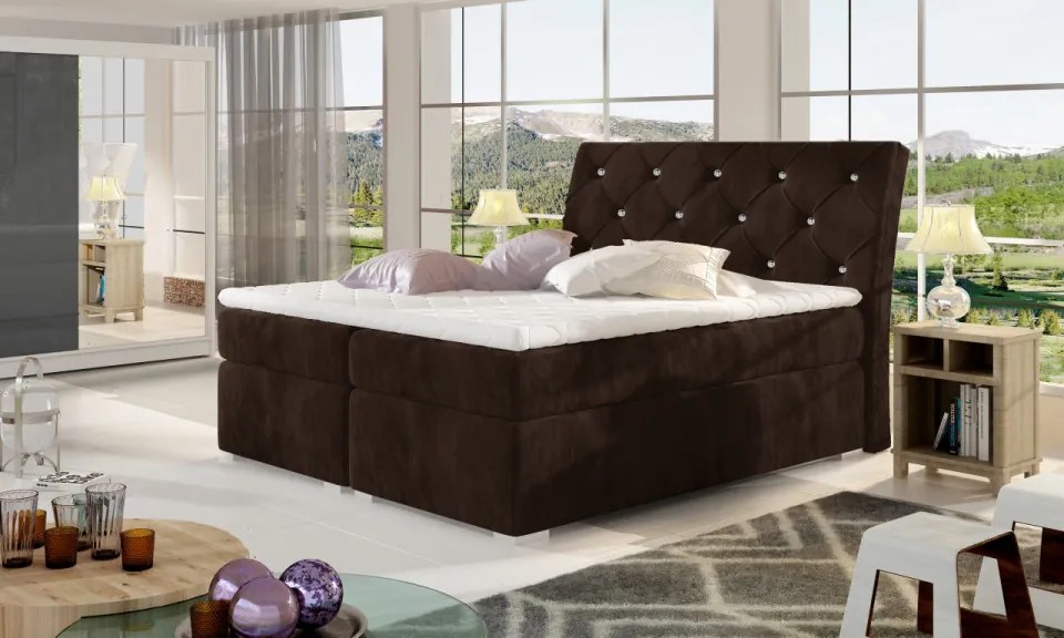 Pat tapitat, boxspring, cu spatiu pentru depozitare, 160X200 cm,Balvin 1, Eltap (Culoare: Gri deschis)