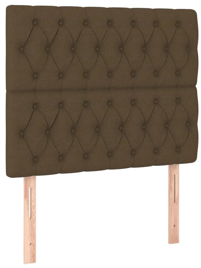 Pat box spring cu saltea, maro inchis, 90x200 cm, textil Maro inchis, 90 x 200 cm, Design cu nasturi