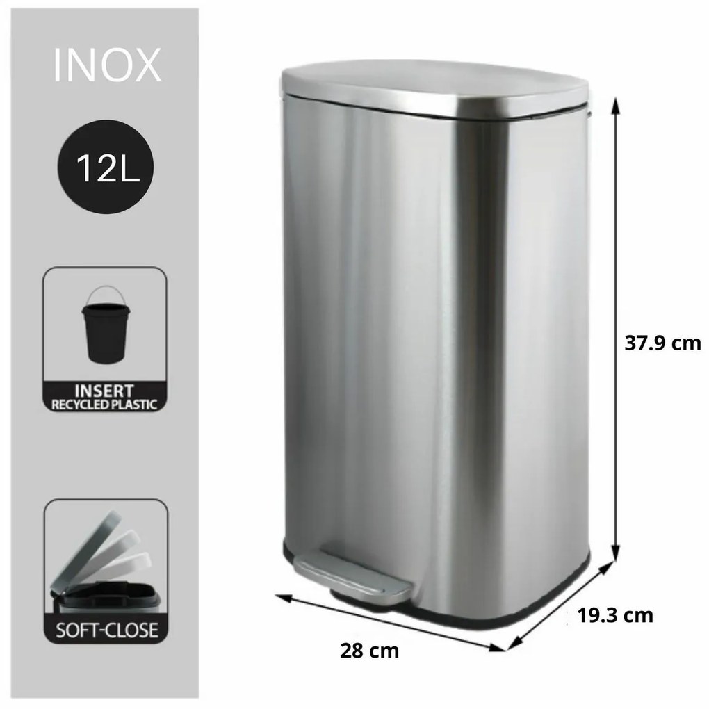 Coș de gunoi cu pedală soft-close Spirella Akira12 l, oțel inoxidabil periat, 12 l