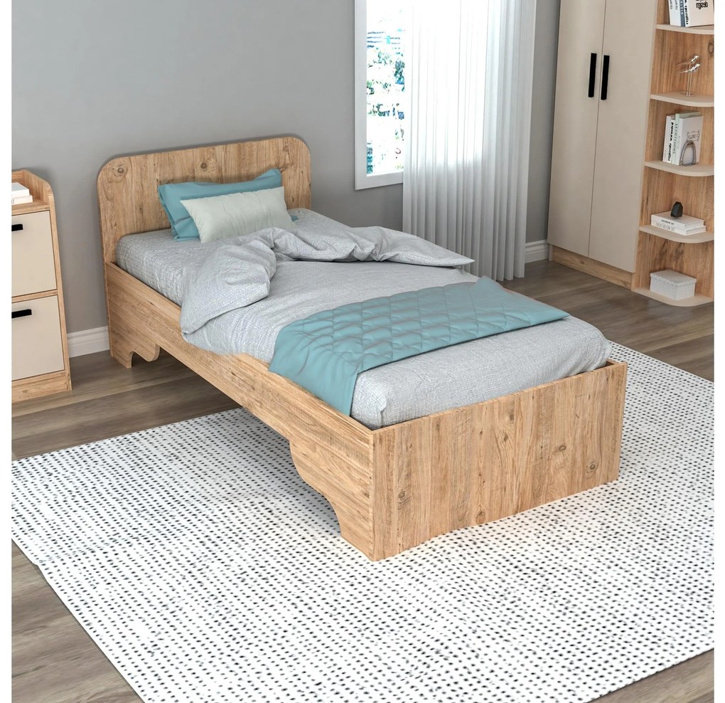 Pat de o persoană 80 cm Poleso 2 (pin atlantic + bej) (cu somieră). 1094827