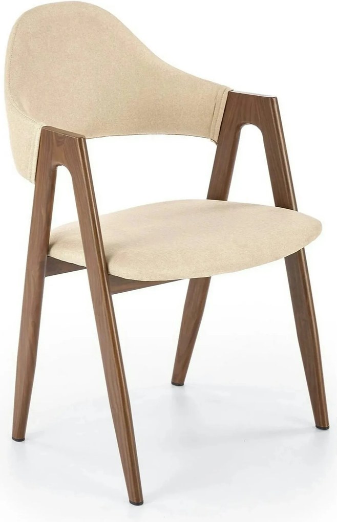 Scaun tapitat modern K344, bej/nuc, stofa clasica/metal, 51x57x82 cm