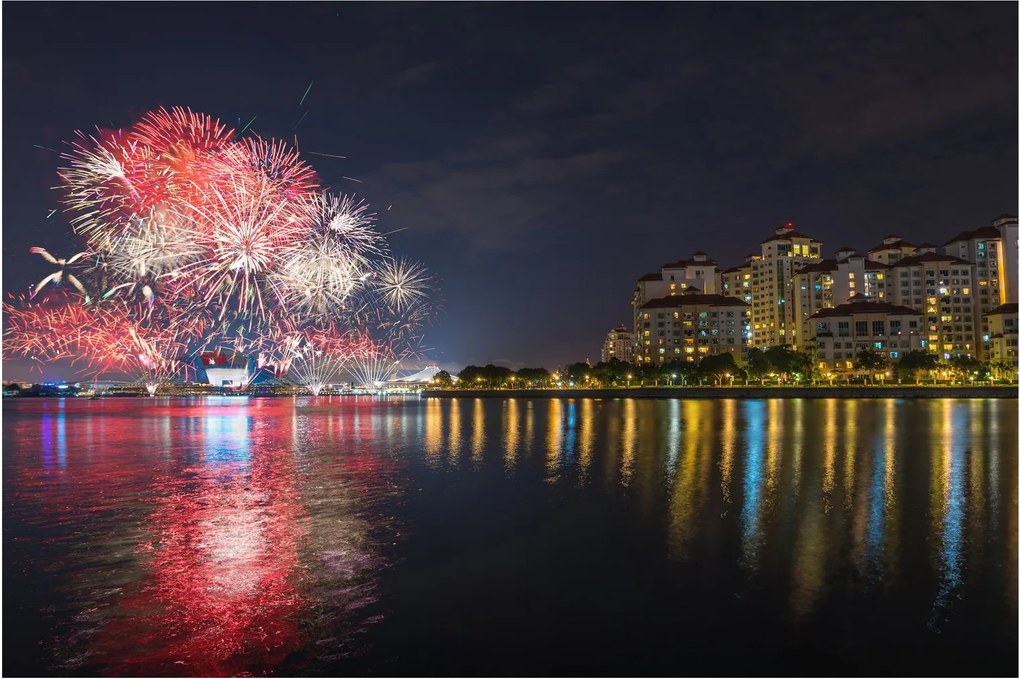 Tablou cu artificii in Singapur (90x60 cm)