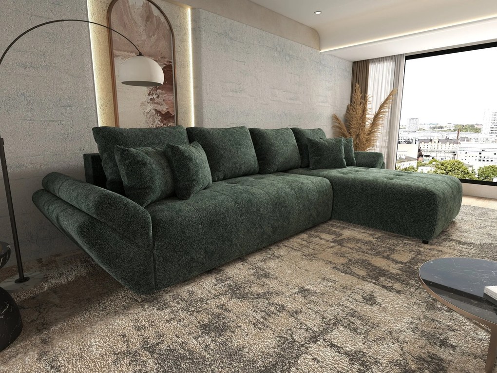 Colțar extensibil dumonde cu ladă de depozitare si sezut confortabil din spuma high-density, Berlin XL Euphoria Green 350x185 cm II