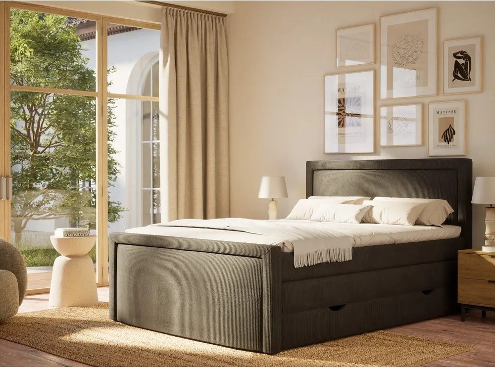 Pat boxspring gri antracit cu spațiu de depozitare 160x200 cm Fresco – Maison de Rêve