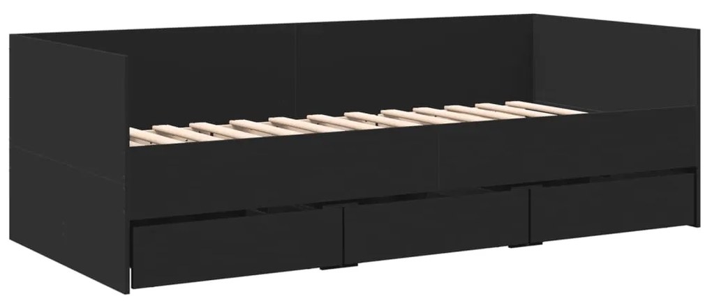 3280826 vidaXL Cadru pat de zi cu sertare, negru, 90x190 cm, lemn prelucrat