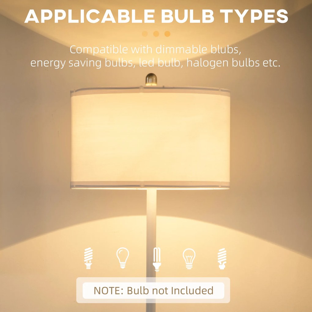 HOMCOM Lampa de podea cu 2 rafturi, Lampa de podea din metal si lemn cu abajur din material, Ø40x163cm, alb | AOSOM RO