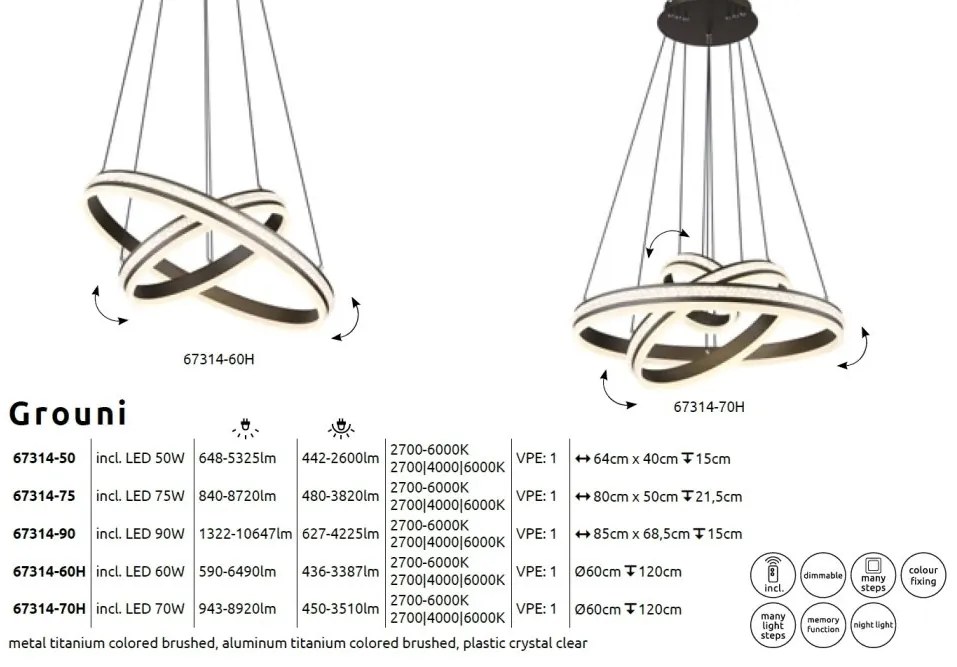 Lustra LED cu telecomanda design modern Grouni 60cm