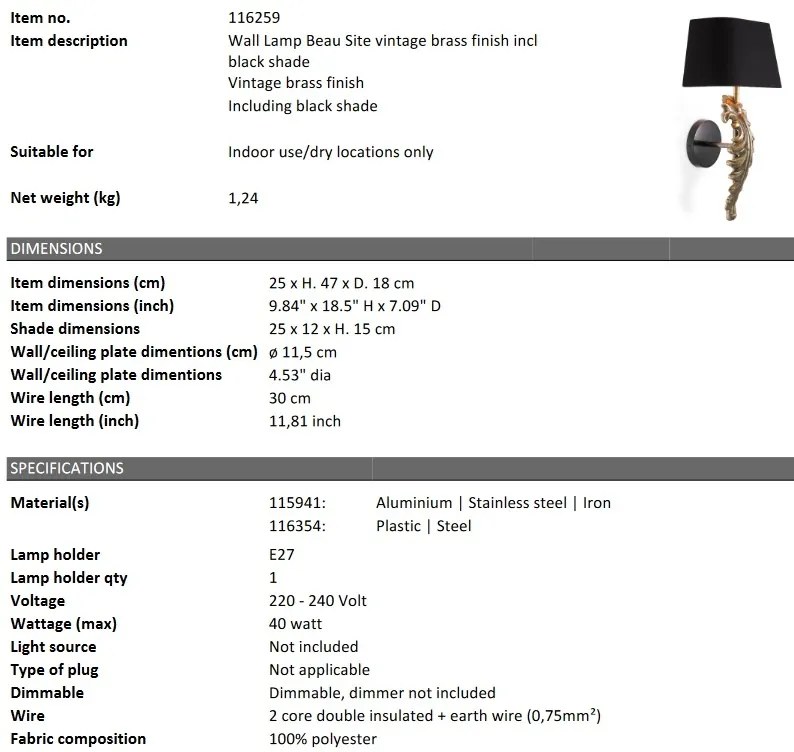 Aplica de perete design LUX Beau Site, vintage/ negru