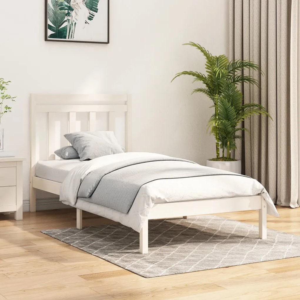 3105211 vidaXL Cadru de pat Small Single 2FT6, alb, 75x190 cm, lemn masiv