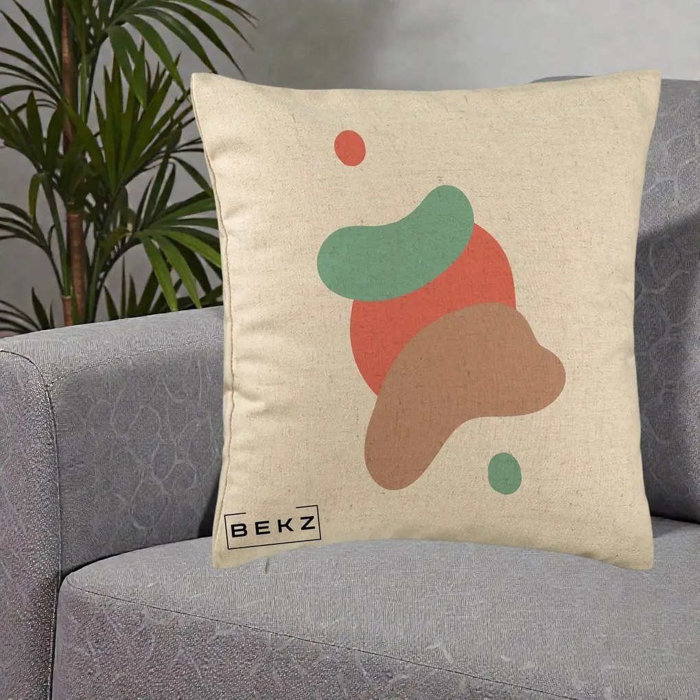 Perna Decorativa Abstract Forme Fluide Coral, 40x40 cm, Bej, Husa Detasabila, Perna Inclusa, BEKZ®