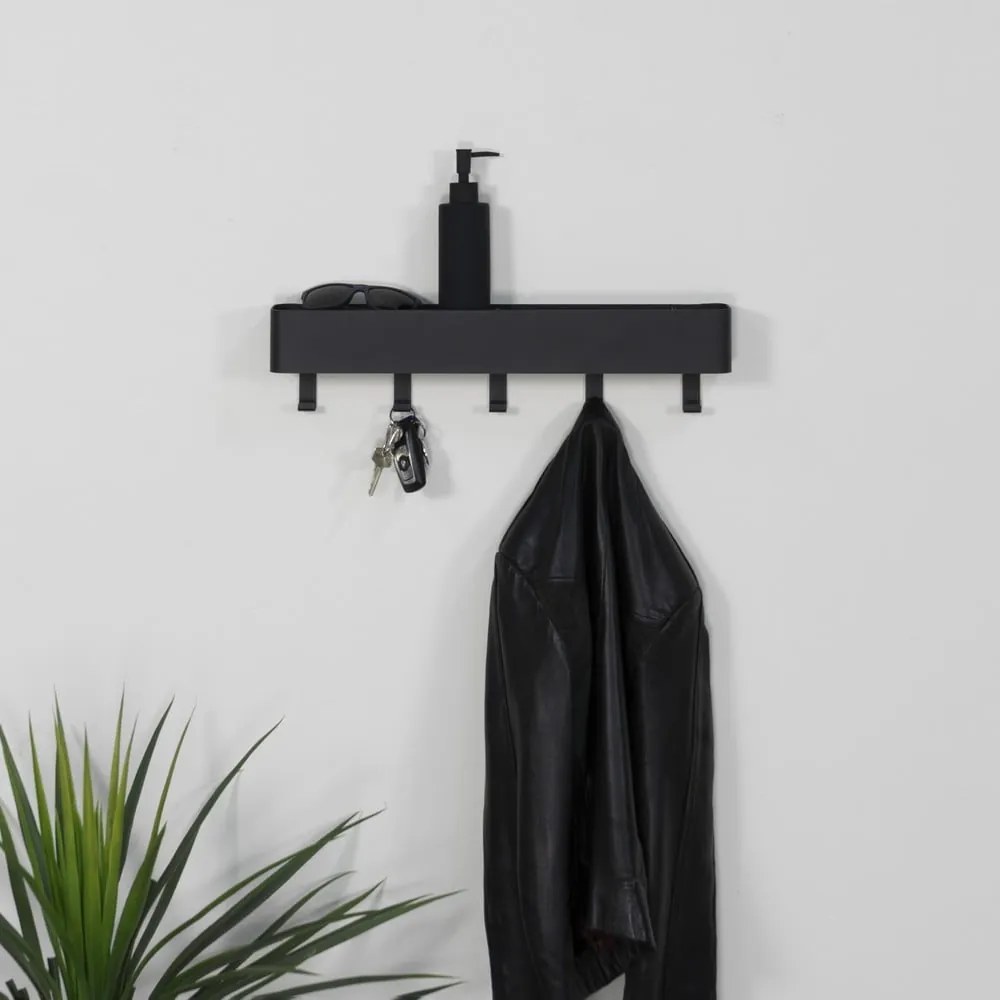 Cuier de perete negru cu raft din metal 52 cm Dax Play – Spinder Design