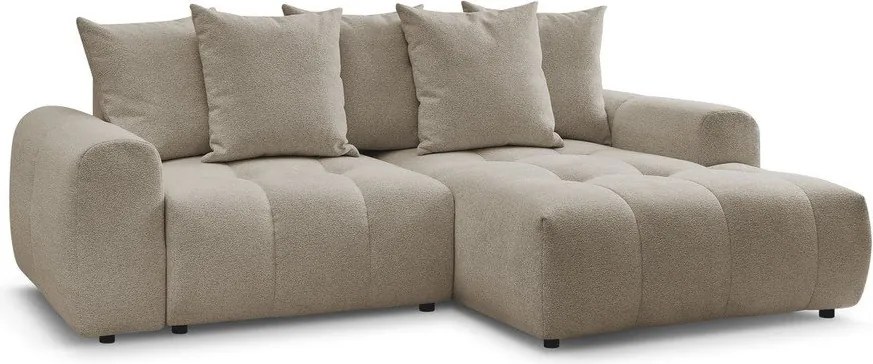 Colțar bej extensibil/cu spațiu de depozitare cu tapițerie din chenille (cu colț pe partea dreaptă/cu șezlong) Roxelane – Bobochic Paris