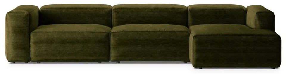 Colțar verde cu tapițerie din catifea reiată (cu colț pe partea dreaptă/cu șezlong) Bergamo – Cosmopolitan Design