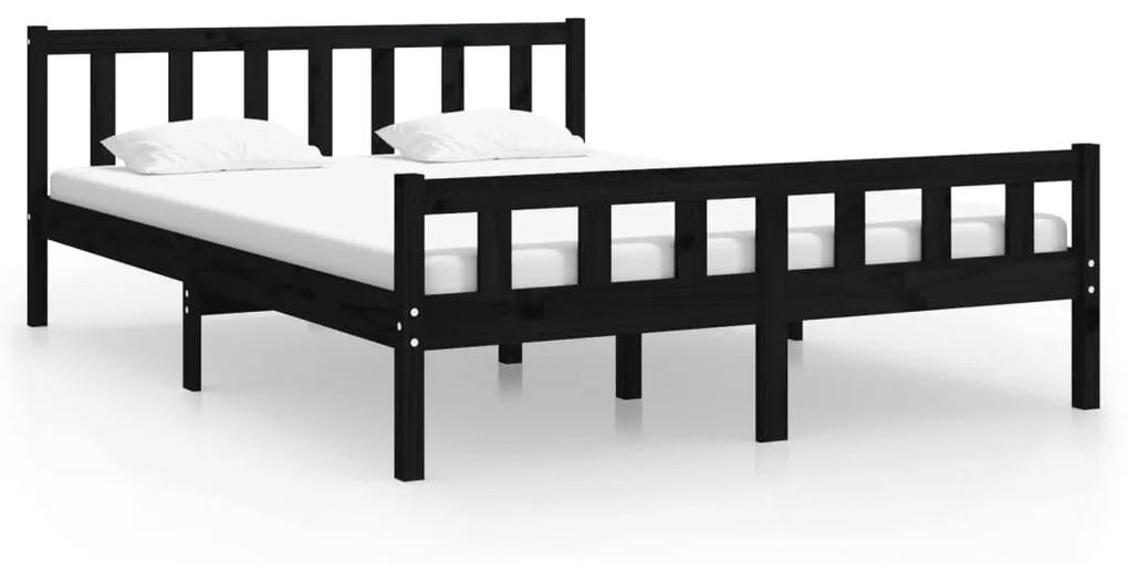Cadru de pat King Size 5FT, 150x200 cm, negru, lemn masiv Negru, 150 x 200 cm