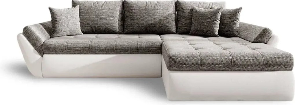 Colțar extensibil dumonde cu ladă de depozitare si sezut confortabil din spuma high-density, Loana Magma White 275x185 cm