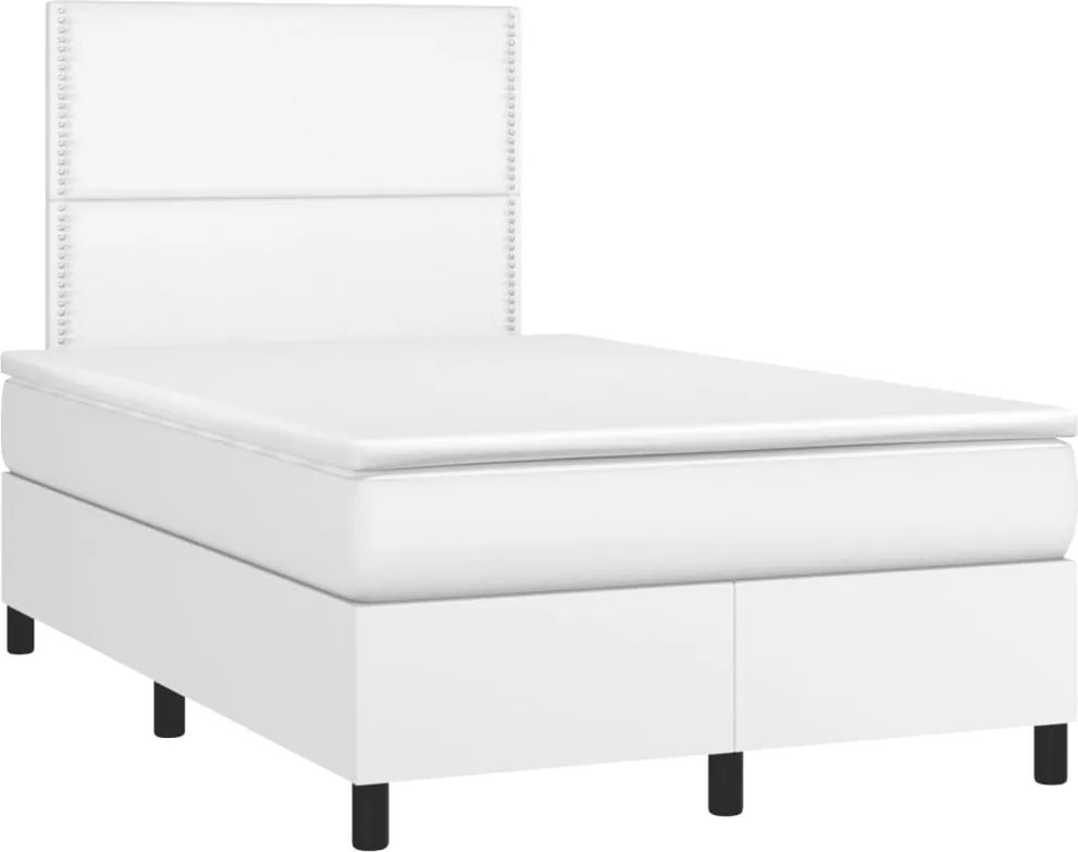 vidaXL Pat box spring cu saltea, alb, 120x190 cm, piele ecologică