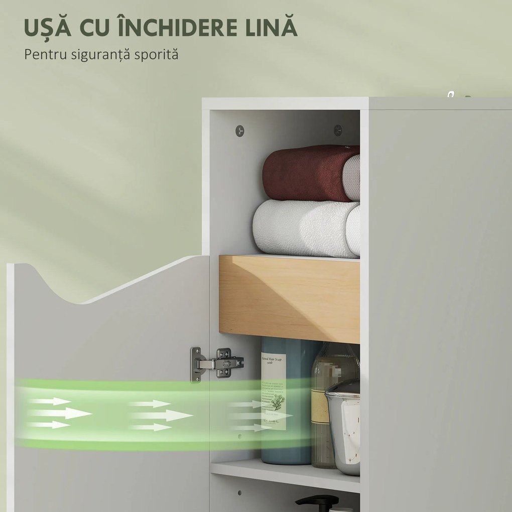HOMCOM Dulăpior pentru Baie Îngust cu Ușă Amortizată și Raft Deschis, Mobilier Compact cu Rafturi Reglabile, pentru Bucătărie, Sufragerie sau Baie, 30x30x71,5 cm, Alb și Lemn Natur | Aosom Romania