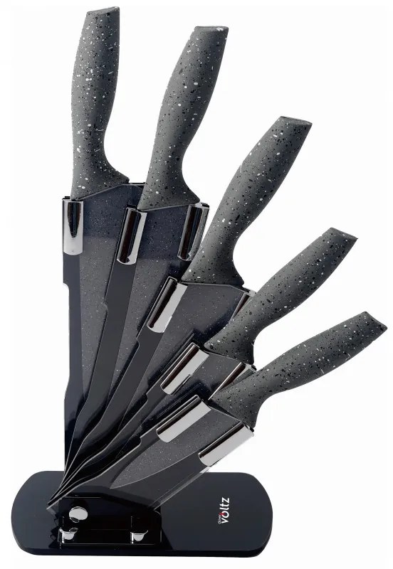 Set cutite Oliver Voltz OV51633H5, 6 piese, Acoperire marmura, Suport, Gri