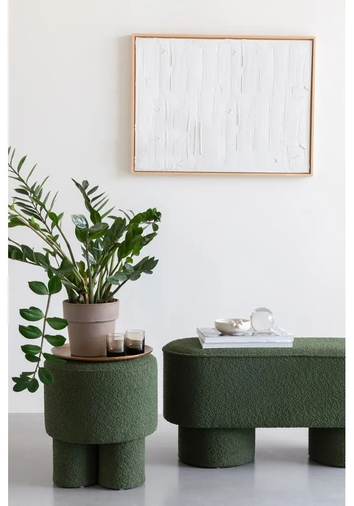 Taburet verde cu tapițerie din țesătură bouclé Marcos – White Label