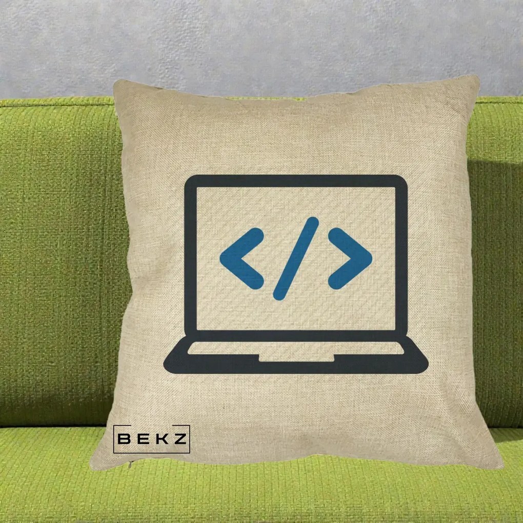Perna Personalizata Laptop Cod HTML, 40x40 cm, Crem, Husa Detasabila, Perna Inclusa, BEKZ®
