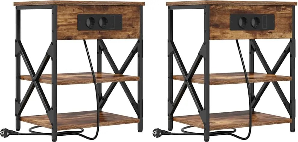 vidaXL Dulap de noapte cu raft 2 pcs Stejar fumuriu 41 x 31 x 51 cm