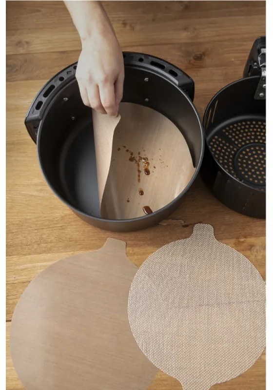 Set 2 paduri pentru friteuza NoStik 1EEE774, 23.5/25.5 cm, Reutilizabile, Acoperire antiaderenta, Bej