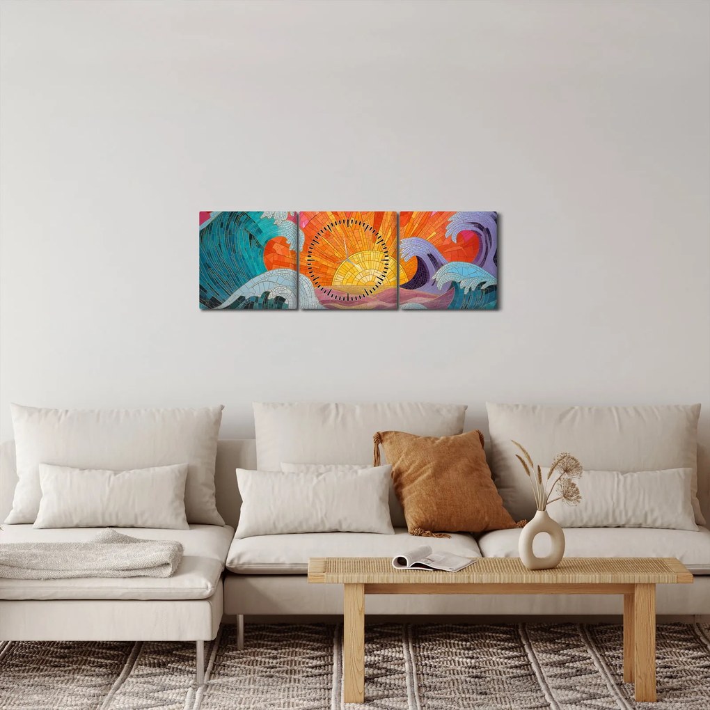 Tablou - Mozaic de valuri (cu ceas) (90x30 cm)